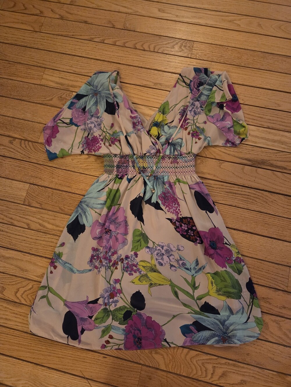Trina Turk Lavender Floral Flutter Sleeve Dress - Size Large
